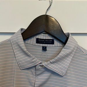 Peter Millar - Crown Crafted - Men’s Polo - M Medium - Pink w/Blue Stripes